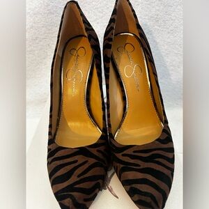 Jessica Simpson Brown and Black Zebra-Print Pointed Toe Pumps